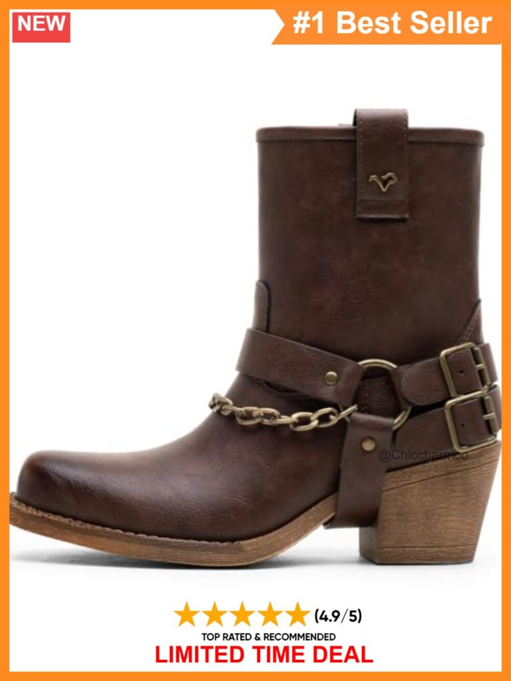 Synthetic Square Toe Ankle Booties Pull-On Chunky Block Heel Western Moto
